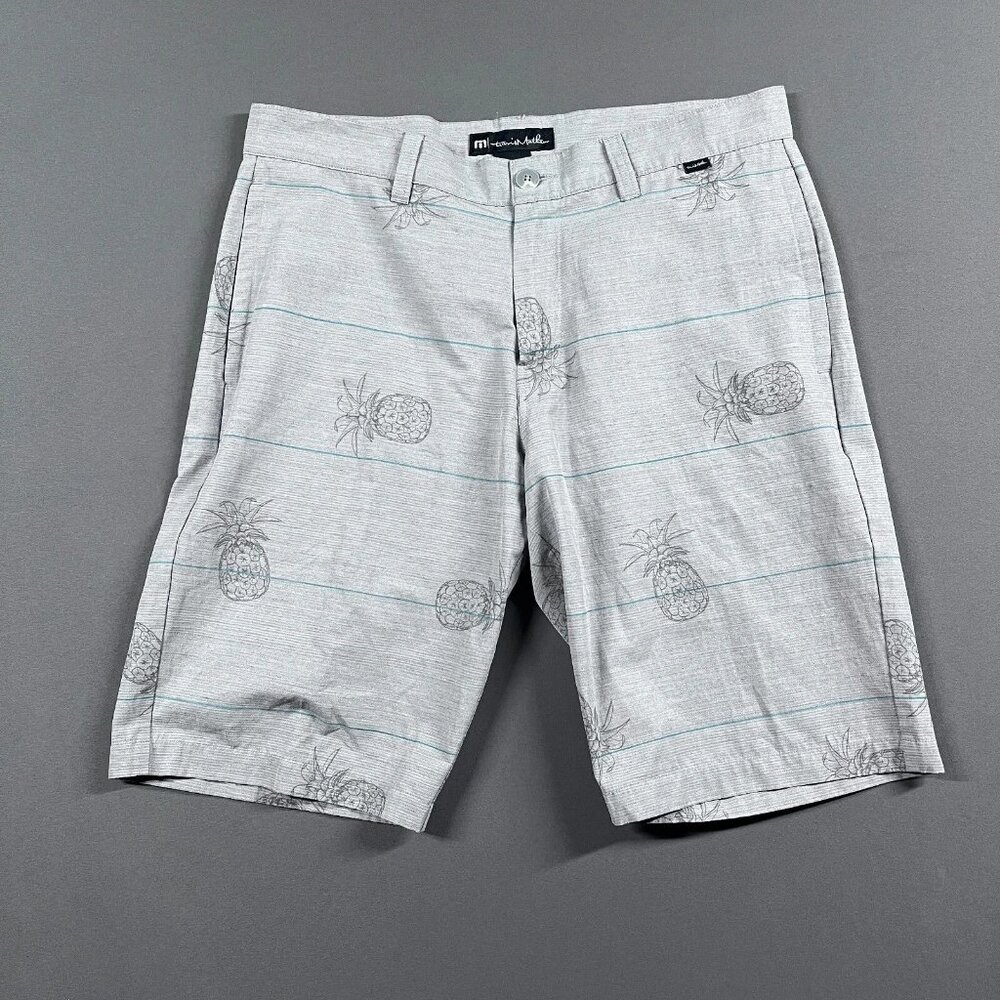 Travis Mathew Shorts Mens 34 Gray Pineapples AOP Lightweight Performance Golf